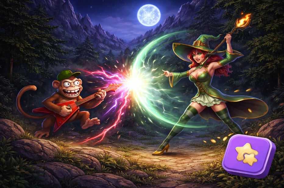 Изображение битвы обезьяны и финального босса слота Monkey Money